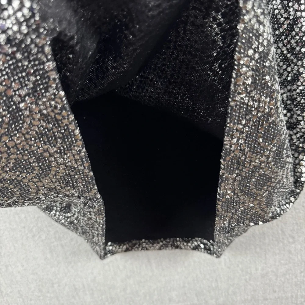 Michael Kors Black‎ Silver Scallop Glitter Lame Cowl Back Chain Dress Medium